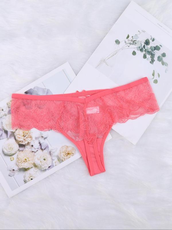 Women's Drop Waist Floral Lace Thong, Soft Comfy Breathable Sheer  Seamless Panty for Daily Wear, Ladies Underwear for All Seasons