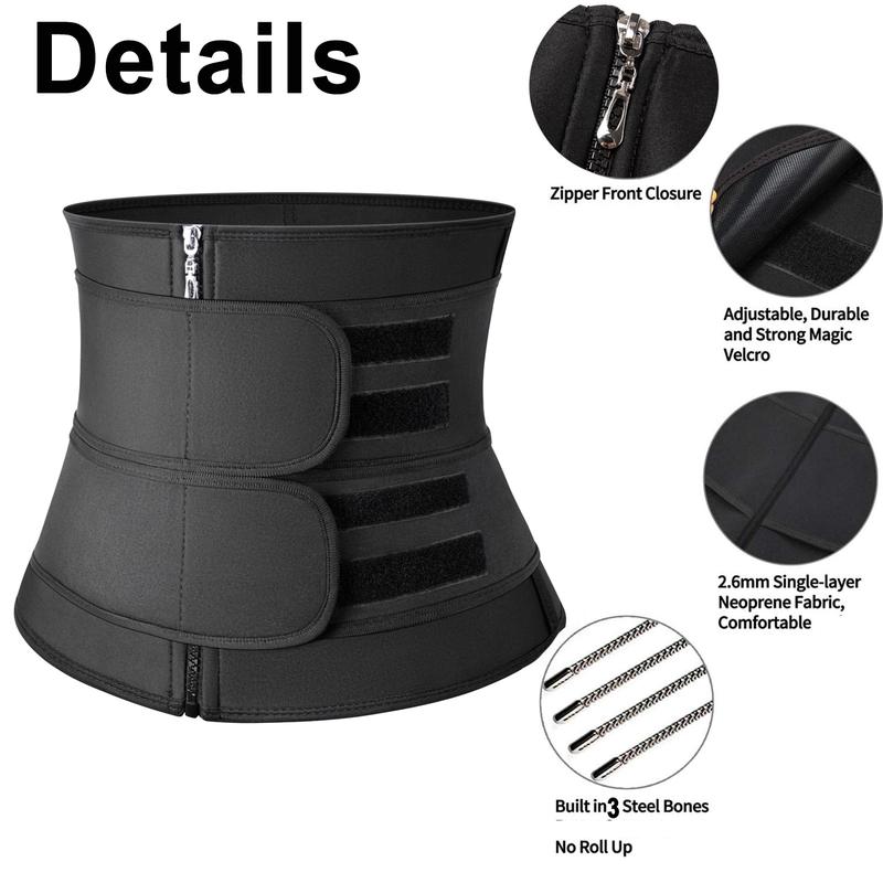 Women Sports Zipper Front Adjustable Waist Trainer Cincher Corset Belt Tummy Control Body Shaper, Fajas Para Mujer, Neoprene Sauna Workout Exercise Fitness Yoga Running Gym Shapewear Belt, Women Sportswear Fabric Polyester