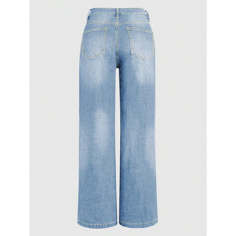 Low Waisted Flared Women's Jeans, Non Stretchy, Loose, Comfortable Casual Denim Wide Leg Pants