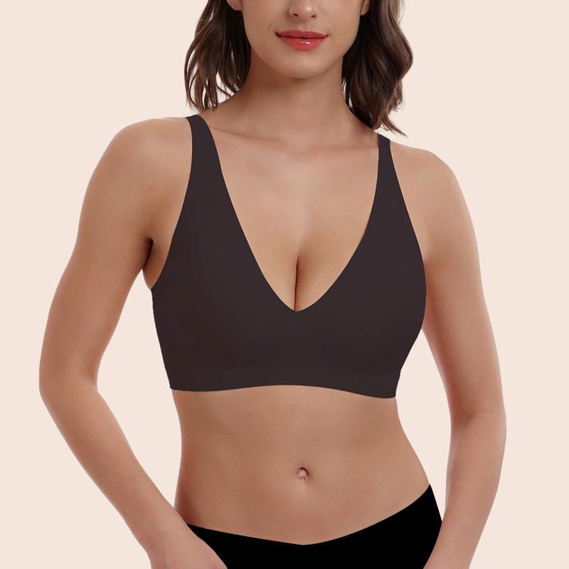 Asfairy Deep V-Neck Wirefree Seamless Everyday Bra for Women Womenswear Underwear