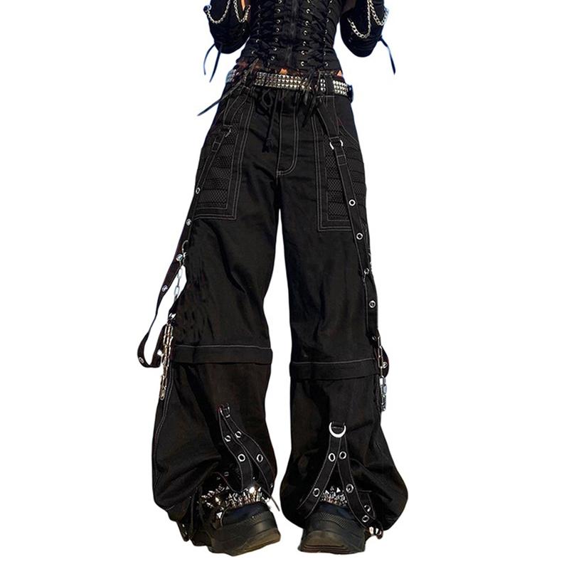 women gothic cargo pants loose low waist trousers wide leg baggy jeans harajuku streetwear punk womens cargo jeans high waisted wide leg loose y2k baggy denim cargo pants