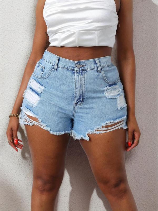  Button Ripped High Waist Denim Shorts, Fashion Casual Pocket Shorts for Daily Outdoor, Jorts for Women, 2000s Latina Jeans, Women Streetwear Clothing, Fitted Summer Outfits 2024, Minimalistic Outfit