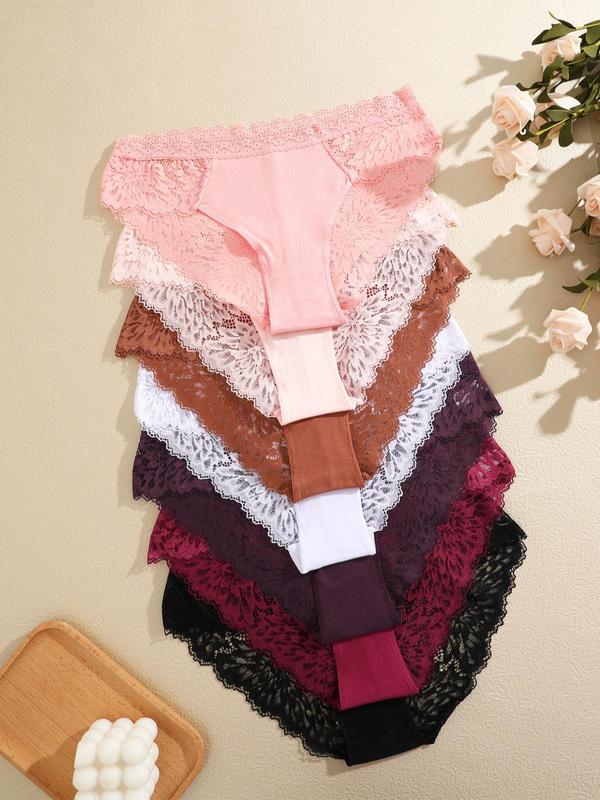 Women's Contrast Lace Briefs, Soft Comfy Breathable Knicker for Daily Wear, Underwear for All Seasons