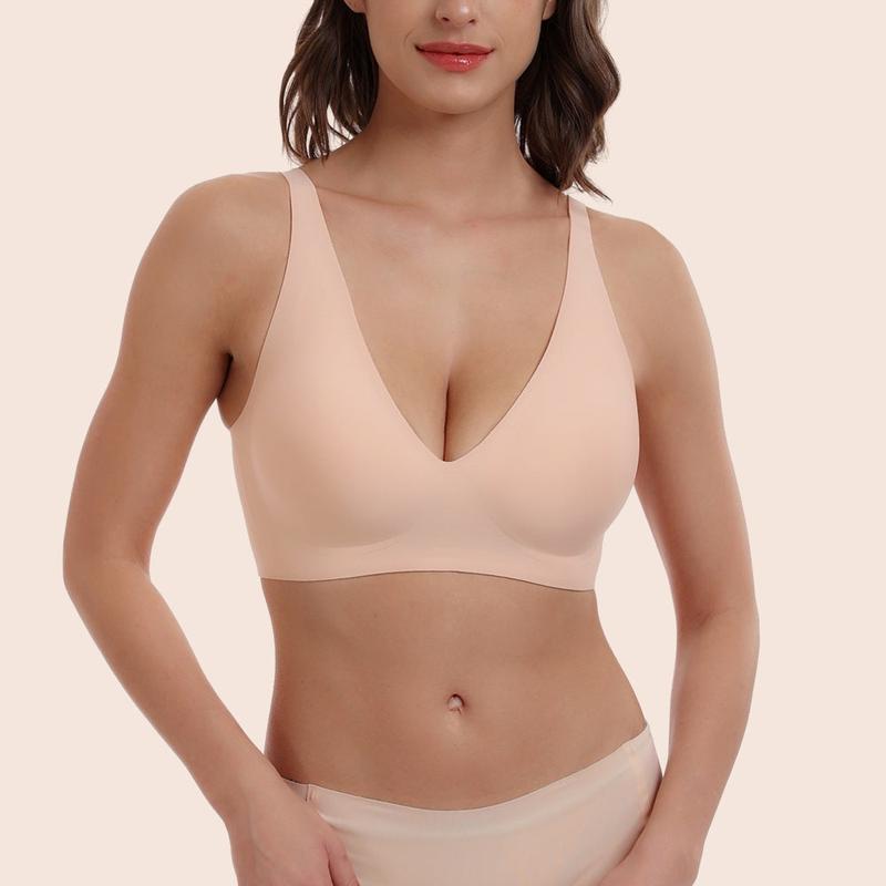 Asfairy Deep V-Neck Wirefree Seamless Everyday Bra for Women Womenswear Underwear