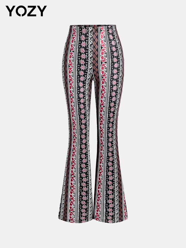 Black Friday Deals YOZY [3 Colors, Size 6-18] Boho Ethnic Pattern High Waist Flare Leg Pants  Casual High Rise Bell Bottom Trousers, 2024 Women's Daily Outfits for Christmas 2024 Trend,Thanksgiving Clothing,Fall Clothing,Winter Clothing