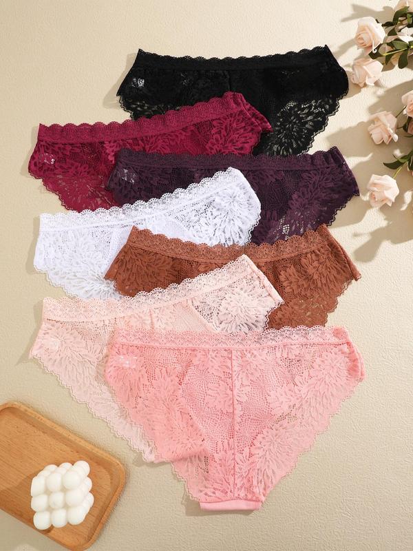 Women's Contrast Lace Briefs, Soft Comfy Breathable Knicker for Daily Wear, Underwear for All Seasons