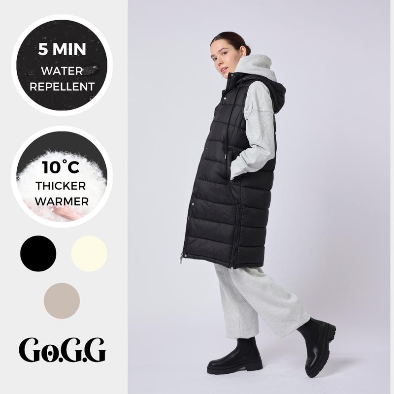 Go.G.G Winter Warmer Slim Side Zip Long Puffer Vest Womenswear Tops, Button Front Full Zip Hooded Women Jackets for Winter and Fall, Casual Plain Color Sleeveless Lightweight Quilted Outerwear Vest with Pockets