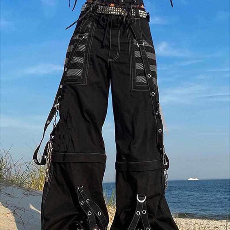 women gothic cargo pants loose low waist trousers wide leg baggy jeans harajuku streetwear punk womens cargo jeans high waisted wide leg loose y2k baggy denim cargo pants