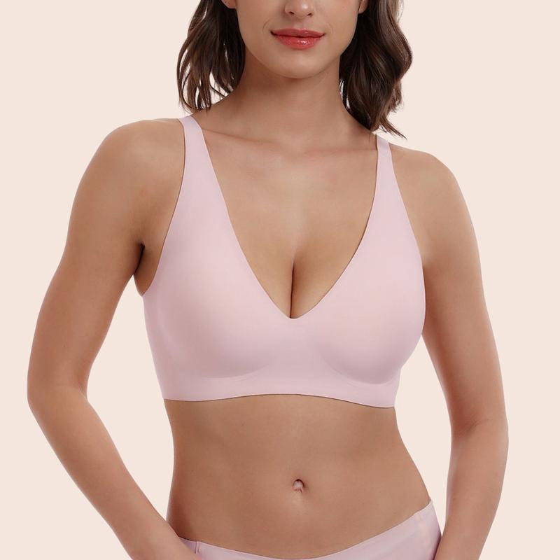 Asfairy Deep V-Neck Wirefree Seamless Everyday Bra for Women Womenswear Underwear