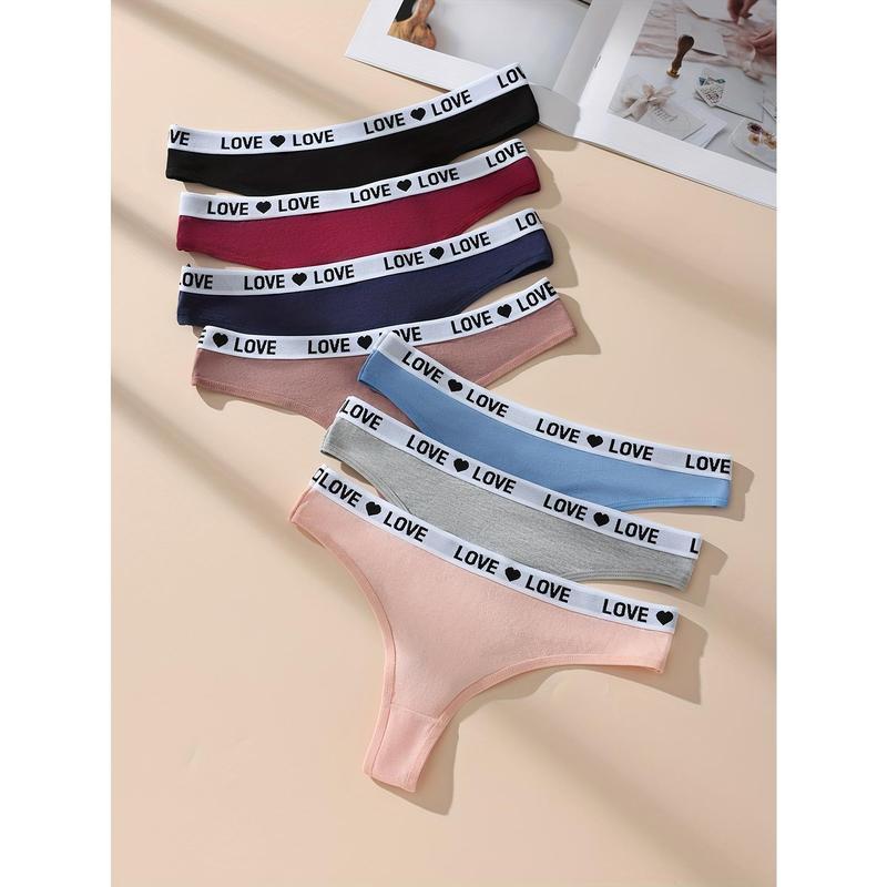 7pcs Letter Print Cotton Thongs, Sexy Comfy Breathable Stretchy Intimates Panties, Women's Lingerie & Underwear