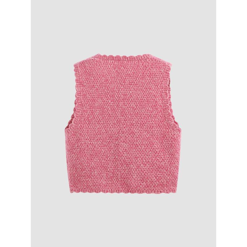 Cider [5 colors, size 0-26] Knit V-neck Heart Button Crop Vest