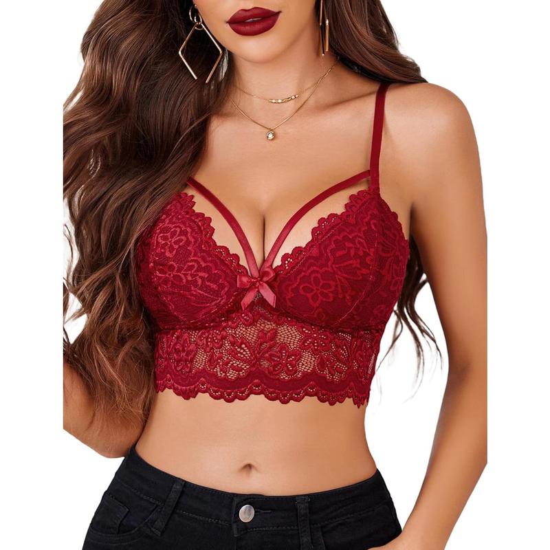 Lace Bralette for Women Lingerie Spaghetti Adjustable Strap Tank Camisole Crop Top