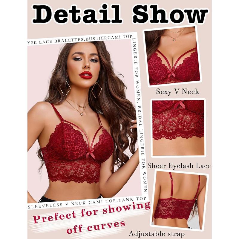 Lace Bralette for Women Lingerie Spaghetti Adjustable Strap Tank Camisole Crop Top