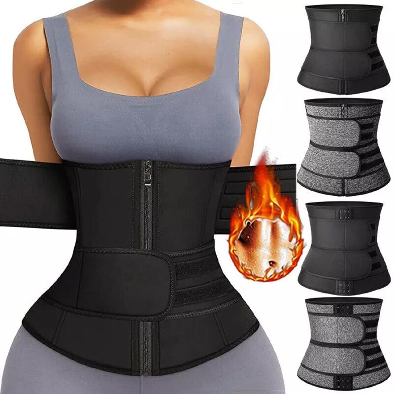 Women Sports Zipper Front Adjustable Waist Trainer Cincher Corset Belt Tummy Control Body Shaper, Fajas Para Mujer, Neoprene Sauna Workout Exercise Fitness Yoga Running Gym Shapewear Belt, Women Sportswear Fabric Polyester