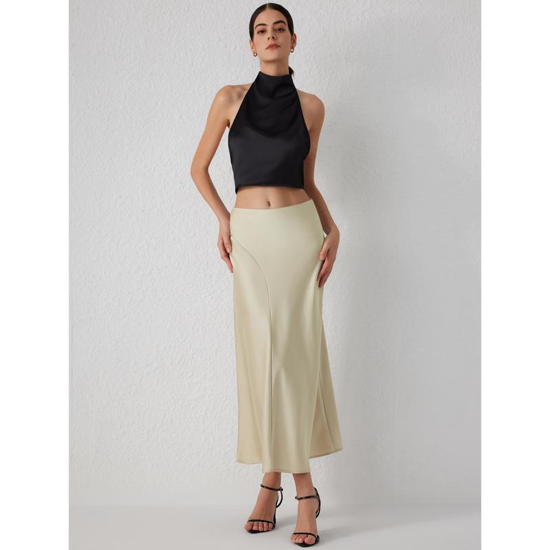 Cider [4 colors, Size 0-10] Ruffle Satin Maxi Skirt