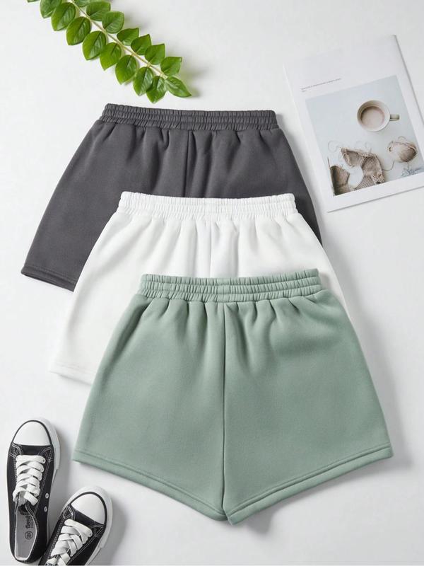 Women's Solid Color Pocket Elastic Waist Shorts, Casual Comfy Breathable Shorts for Daily Wear, Ladies Bottoms for All Seasons