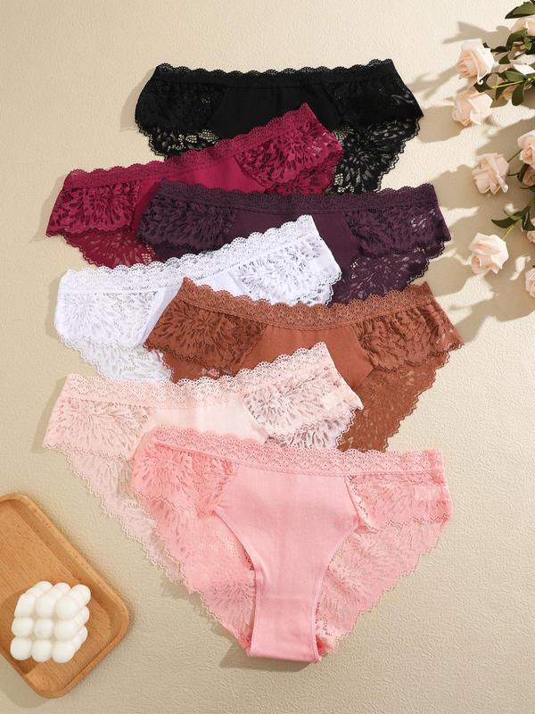 Women's Contrast Lace Briefs, Soft Comfy Breathable Knicker for Daily Wear, Underwear for All Seasons