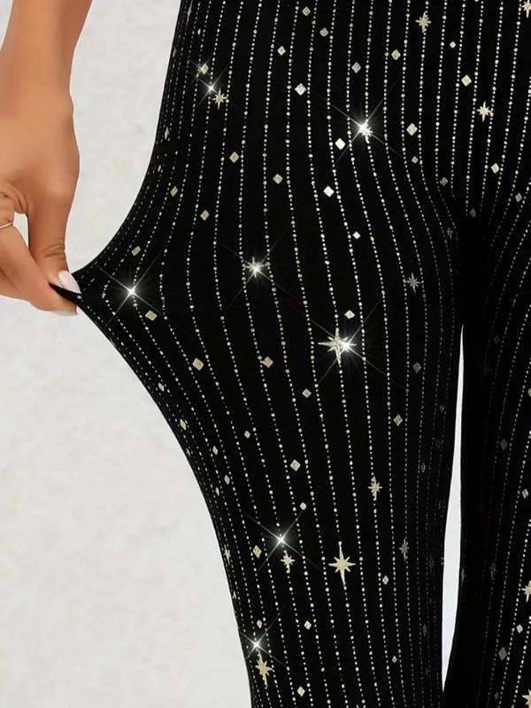 Plus Size Glitter High Waist Leggings, Casual Comfy Skinny Pants for Women, Women's Bottoms for All Seasons