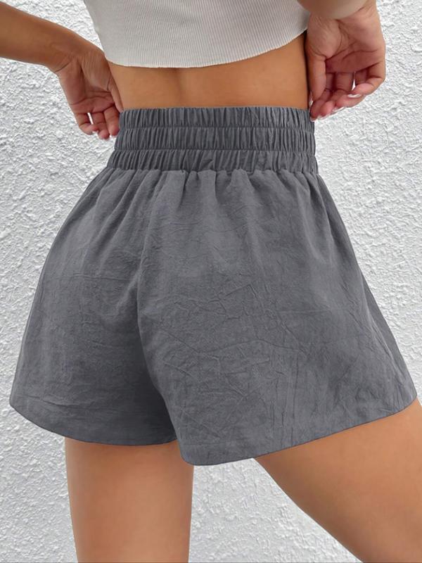 Women's Letter & Bear Patched Elastic Waist Shorts, Casual Plain Shorts,  Shorts for Women, Women's Bottoms for Daily Wear