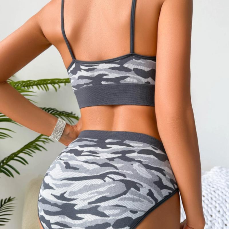 Yoga Camo Print Bra & Panty Lingerie Set Sports