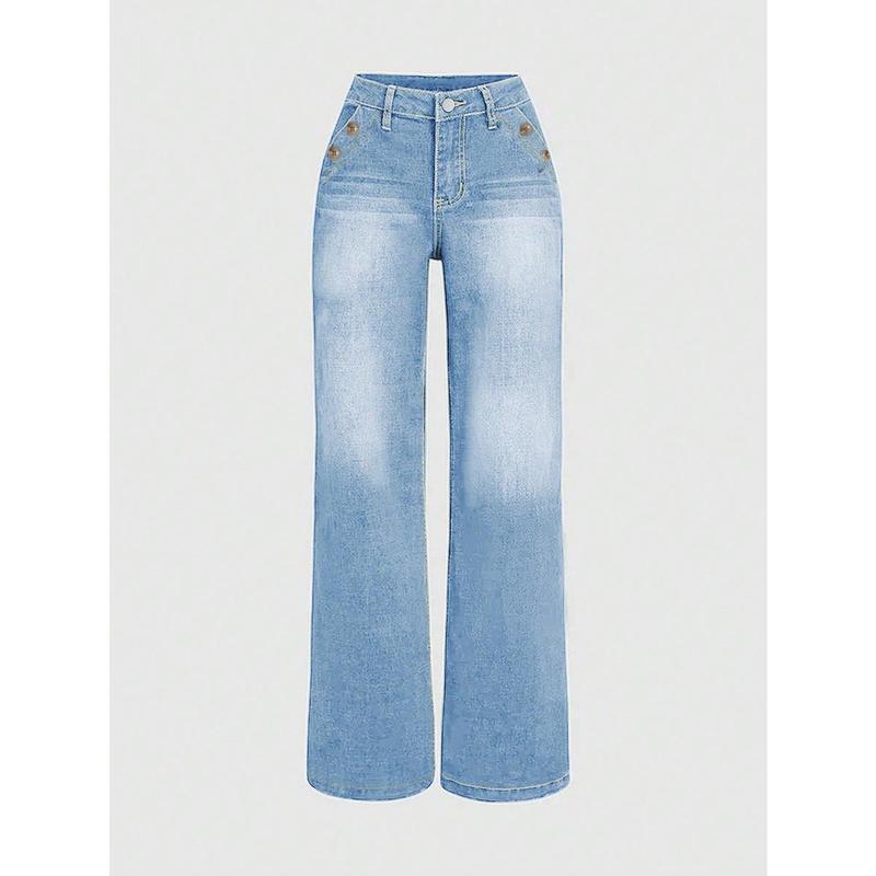 Low Waisted Flared Women's Jeans, Non Stretchy, Loose, Comfortable Casual Denim Wide Leg Pants