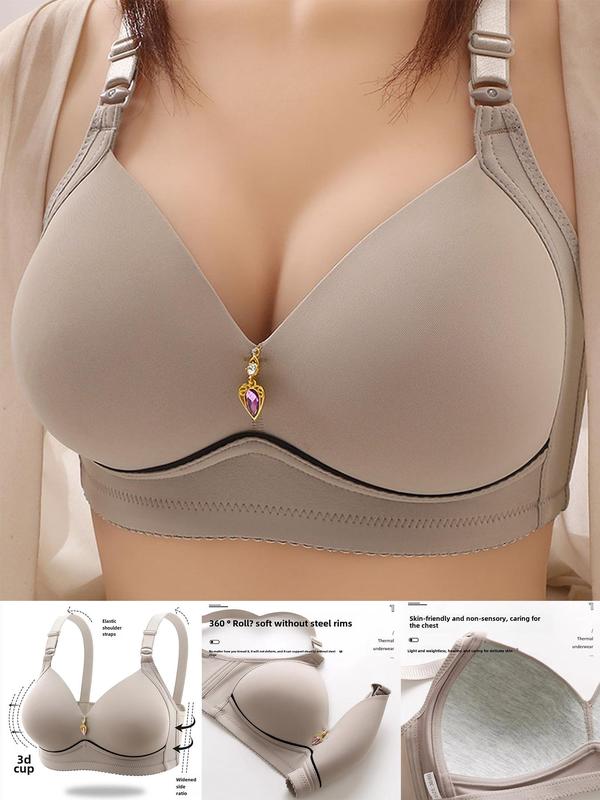 Women's Solid Color Contrast Binding Wireless Push Up Bra, Soft Comfortable Breathable Adjustable Strap Bra, Lingerie for All Seasons, Bras for Women