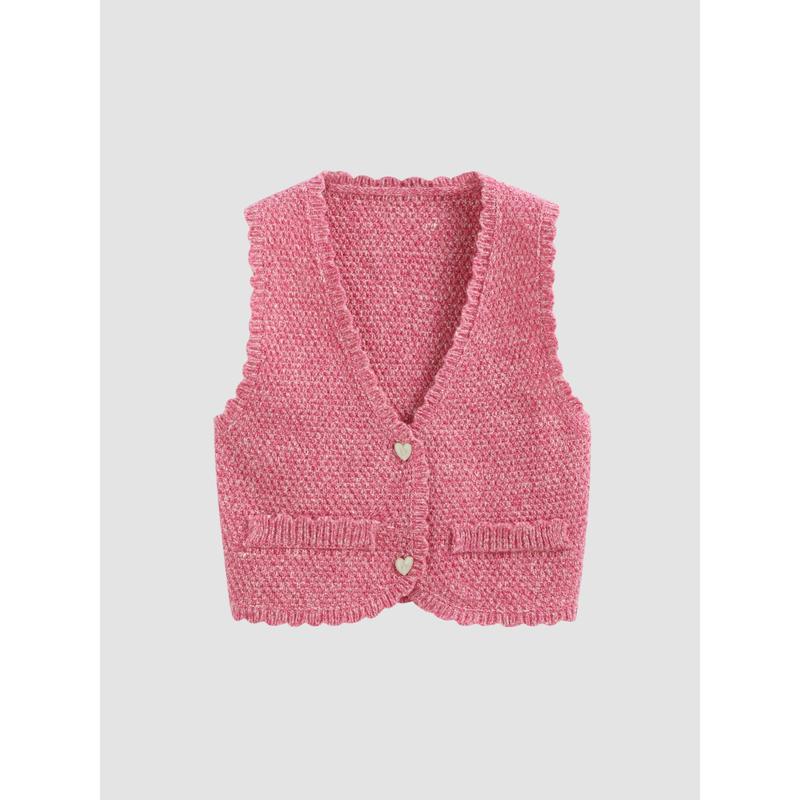 Cider [5 colors, size 0-26] Knit V-neck Heart Button Crop Vest