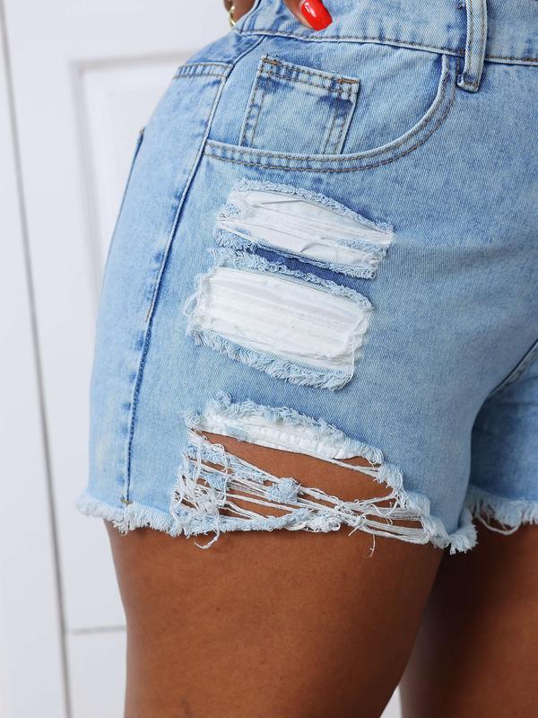  Button Ripped High Waist Denim Shorts, Fashion Casual Pocket Shorts for Daily Outdoor, Jorts for Women, 2000s Latina Jeans, Women Streetwear Clothing, Fitted Summer Outfits 2024, Minimalistic Outfit