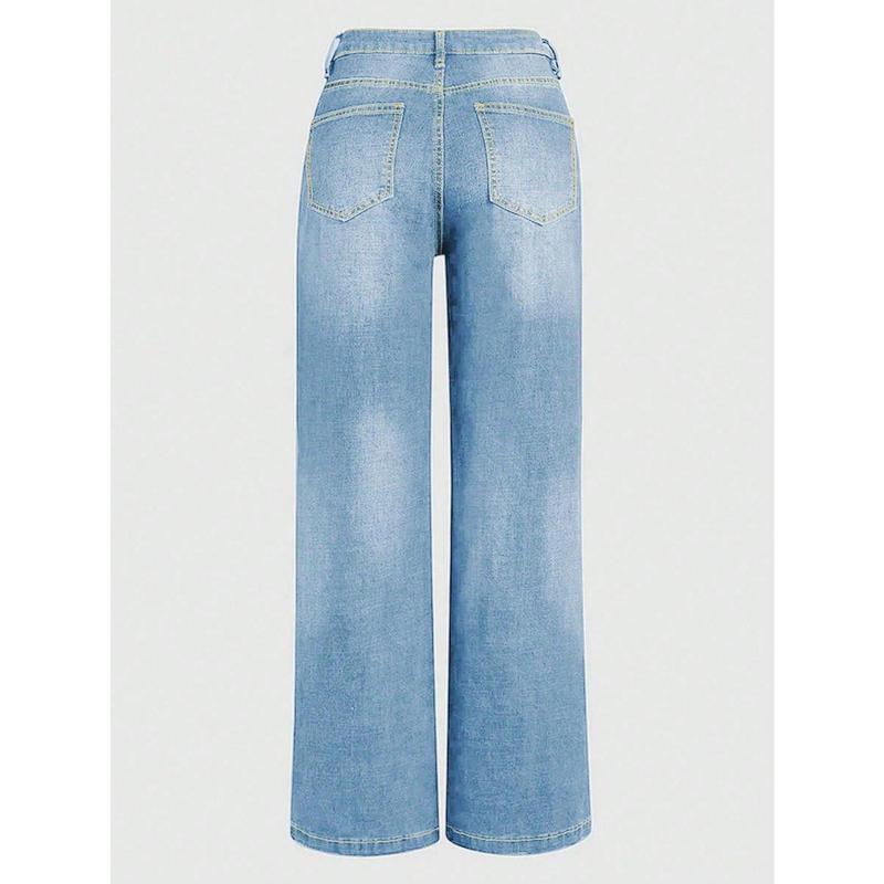 Low Waisted Flared Women's Jeans, Non Stretchy, Loose, Comfortable Casual Denim Wide Leg Pants