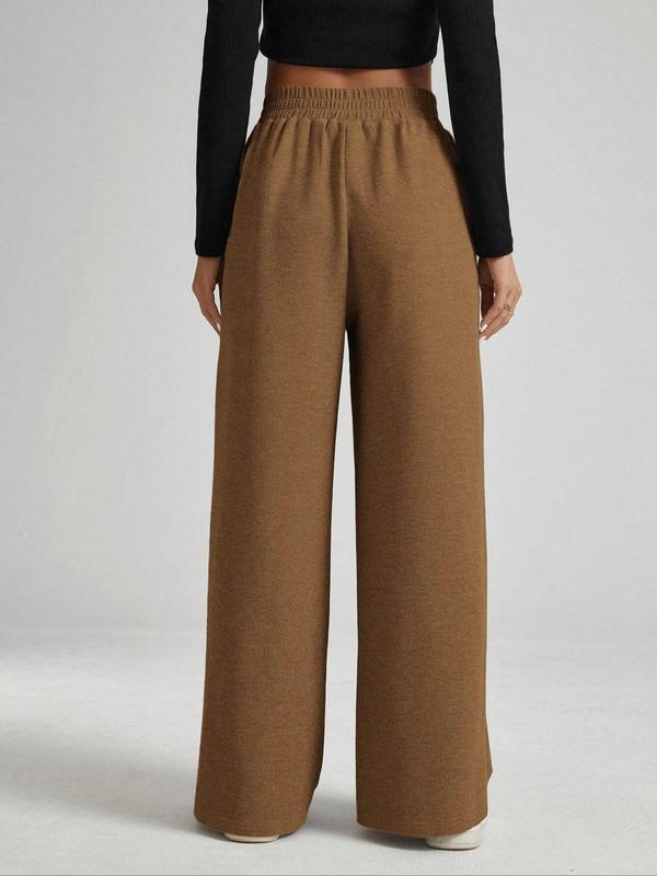 Women's Solid Wrap Wide Leg Pants, Elegant Elastic Waist Trousers for Work Office Business, Ladies Bottoms for All Seasons