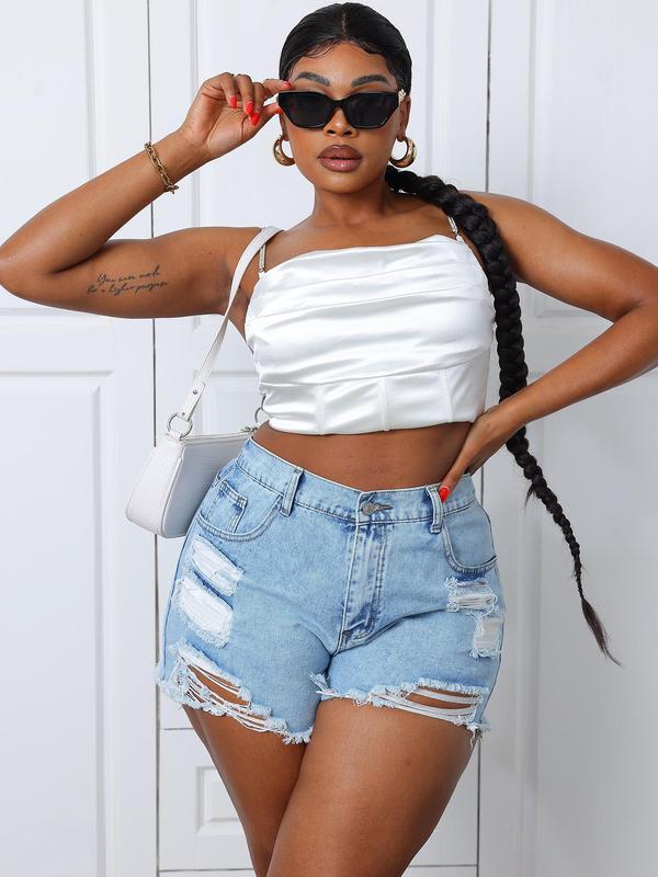  Button Ripped High Waist Denim Shorts, Fashion Casual Pocket Shorts for Daily Outdoor, Jorts for Women, 2000s Latina Jeans, Women Streetwear Clothing, Fitted Summer Outfits 2024, Minimalistic Outfit