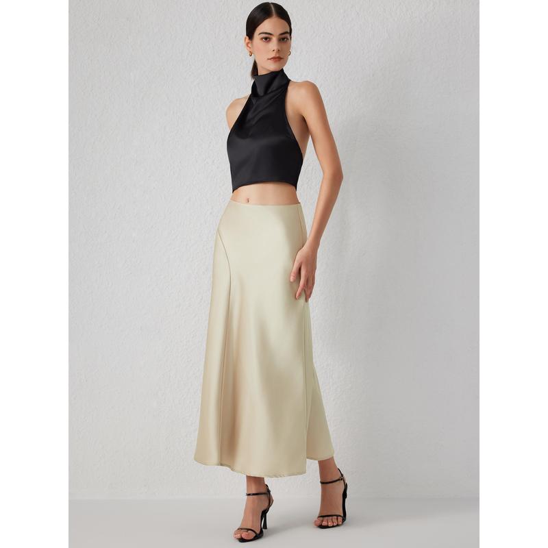 Cider [4 colors, Size 0-10] Ruffle Satin Maxi Skirt