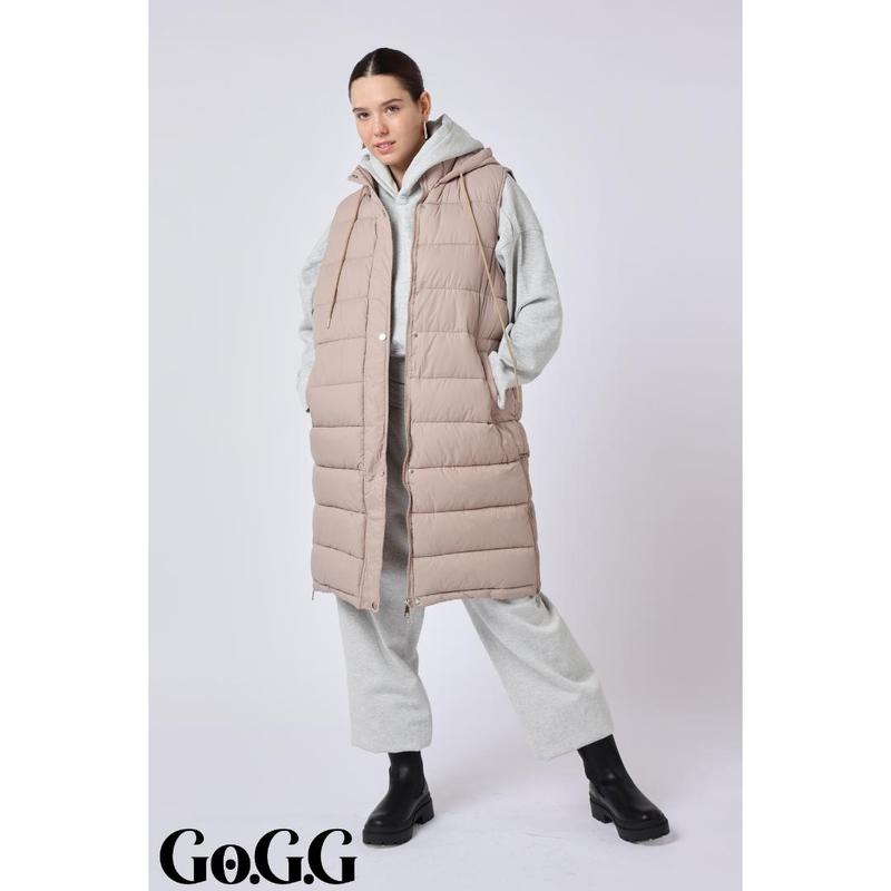 Go.G.G Winter Warmer Slim Side Zip Long Puffer Vest Womenswear Tops, Button Front Full Zip Hooded Women Jackets for Winter and Fall, Casual Plain Color Sleeveless Lightweight Quilted Outerwear Vest with Pockets