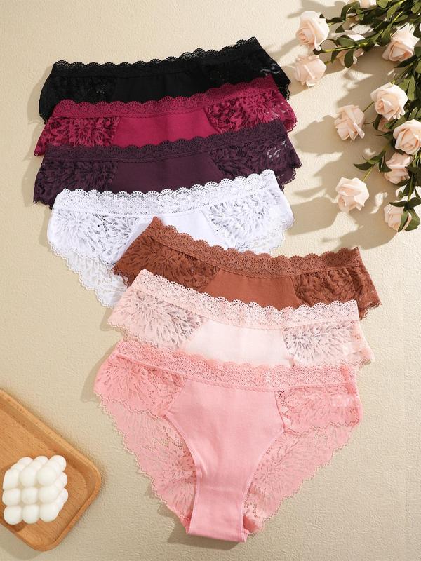 Women's Contrast Lace Briefs, Soft Comfy Breathable Knicker for Daily Wear, Underwear for All Seasons