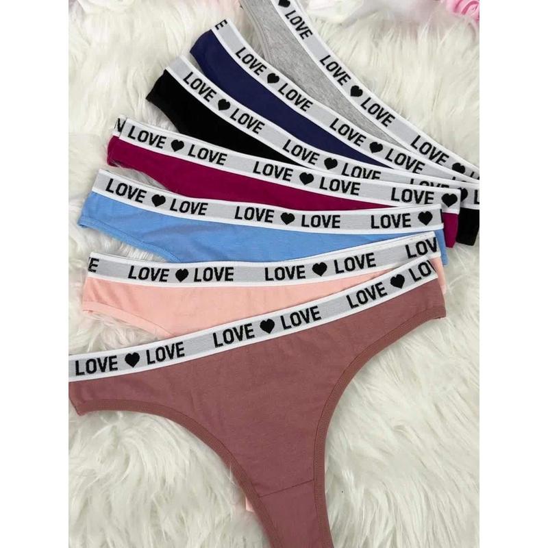 7pcs Letter Print Cotton Thongs, Sexy Comfy Breathable Stretchy Intimates Panties, Women's Lingerie & Underwear