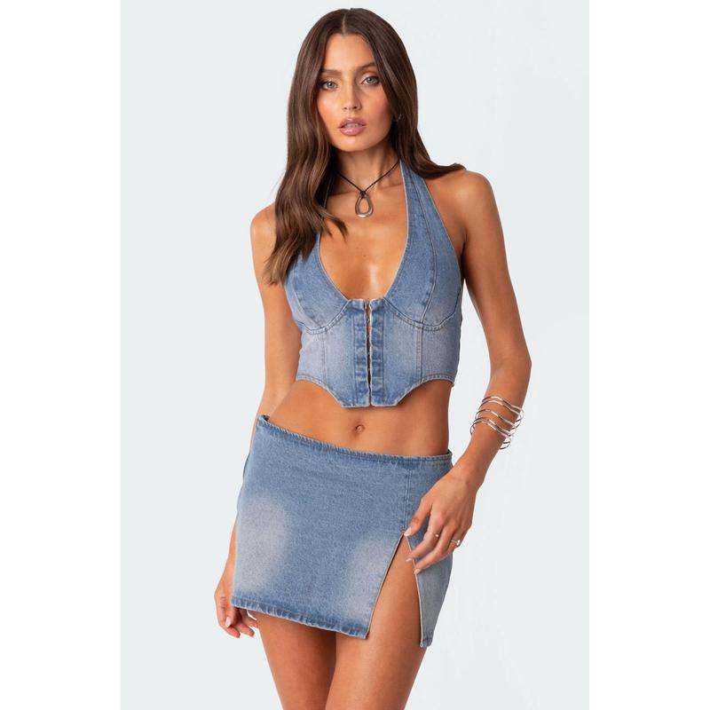 Katrina Lace Up Denim Corset