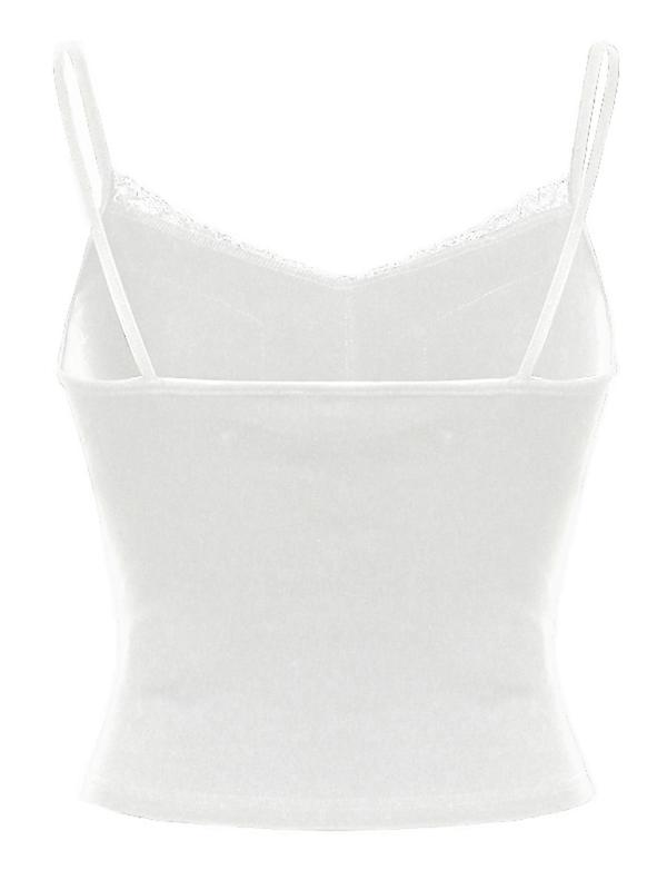 Women's Plain Contrast Lace Backless Cami Top, Backless Top, Summer Clothes Women, Casual Spaghetti Strap Crop Top, Cute Crop Tops, Summer Outfits 2024 for Christmas