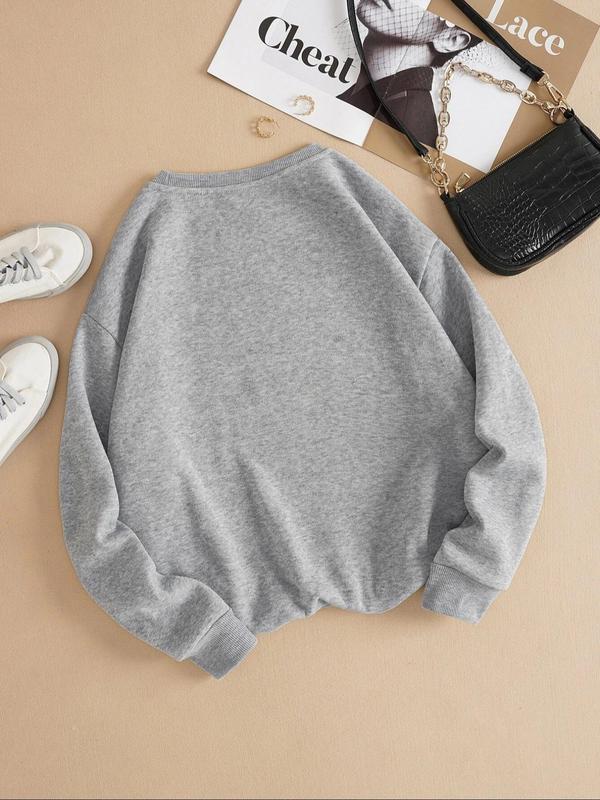 Women's Cartoon Print Long Sleeve Crewneck Sweatshirt For Spring, Fall Sweatshirts for Women, Lady Casual Comfortable Soft Pullover Tops, Women's Comfort Clothes, Womenswear