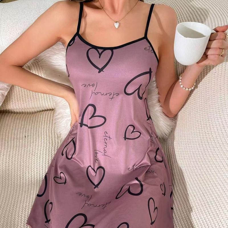 Strap Milk Silk Heart Printing Sexy Nightdress Summer New Ladies' Homewear Dress Fabric Loungewear