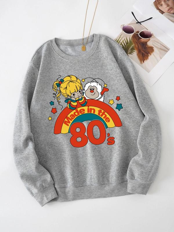 Women's Cartoon Print Long Sleeve Crewneck Sweatshirt For Spring, Fall Sweatshirts for Women, Lady Casual Comfortable Soft Pullover Tops, Women's Comfort Clothes, Womenswear