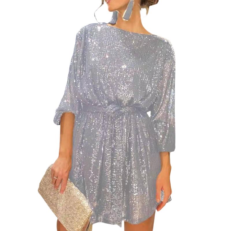 Plus-size women's dress holiday party glitter beaded temperament elegant dress dress dress dress plus-size women's clothing