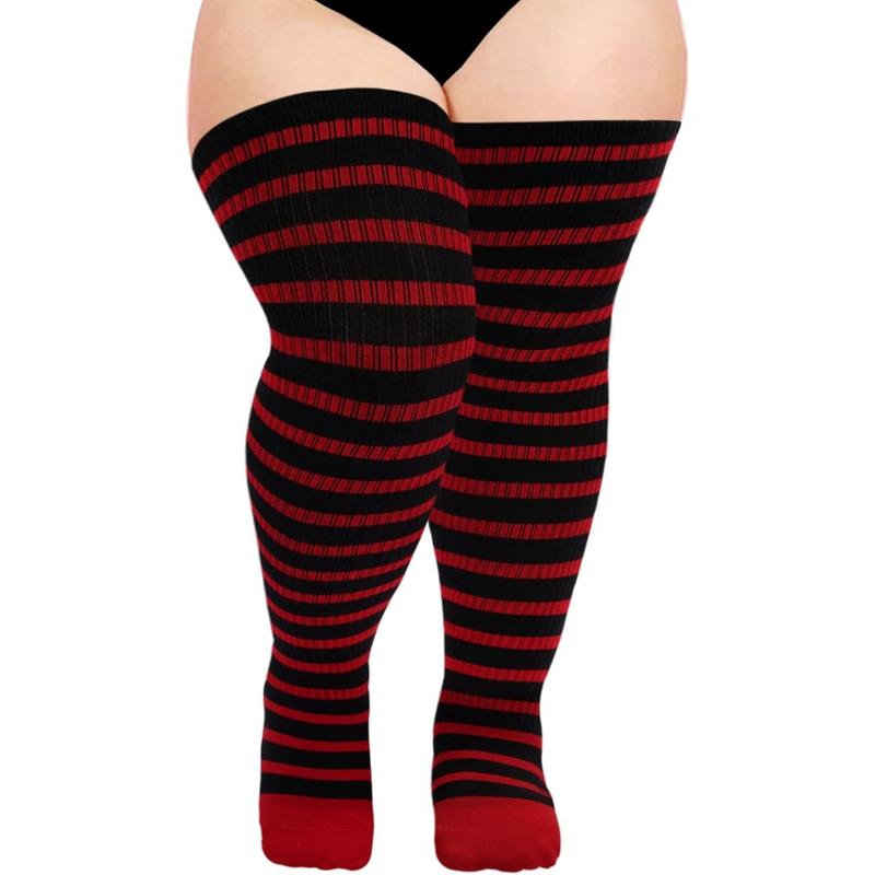 Plus Size Thigh High Socks for Women Knit Cotton Extra Long Halloween Over The Knee High Socks Leg Warmers