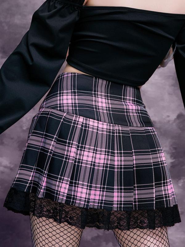 Women's Plaid Print Lace Up Pleated Skirt, Fashionable High Waist Skirt for Daily Wear, Ladies Bottoms for All Seasons