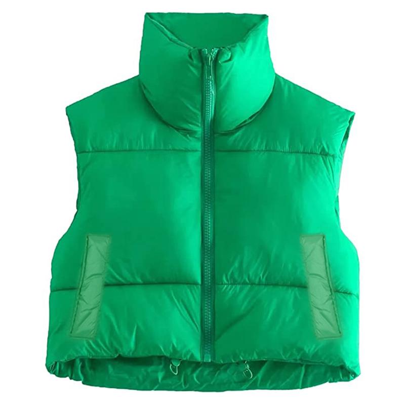 Women Winter Warm Crop Waistcoat, Sleeveless Stand Collar Double Sided Lightweight Puffer Vest