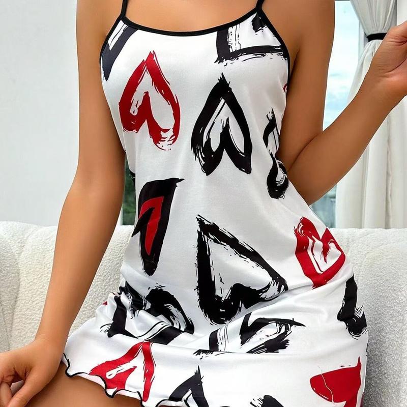 Strap Milk Silk Heart Printing Sexy Nightdress Summer New Ladies' Homewear Dress Fabric Loungewear