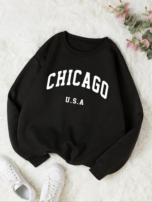 Women's Cartoon Print Long Sleeve Crewneck Sweatshirt For Spring, Fall Sweatshirts for Women, Lady Casual Comfortable Soft Pullover Tops, Women's Comfort Clothes, Womenswear