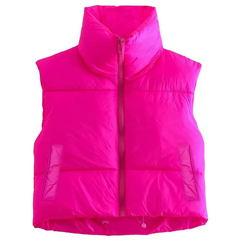 Women Winter Warm Crop Waistcoat, Sleeveless Stand Collar Double Sided Lightweight Puffer Vest