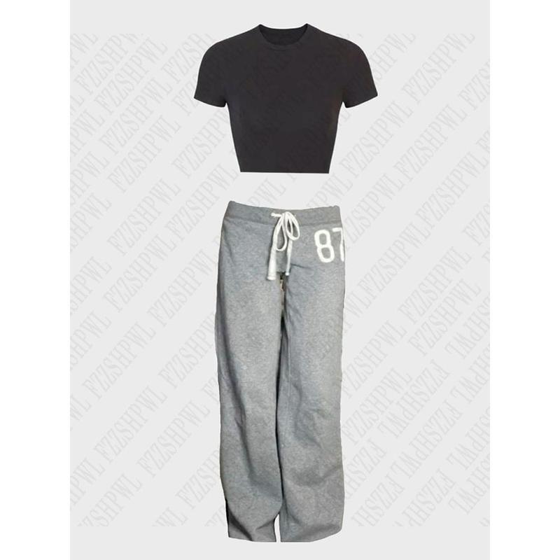 American style high street casual womens gray trousers emo girls Y2K retro streetwear gothic hip hop number print tie rope pants