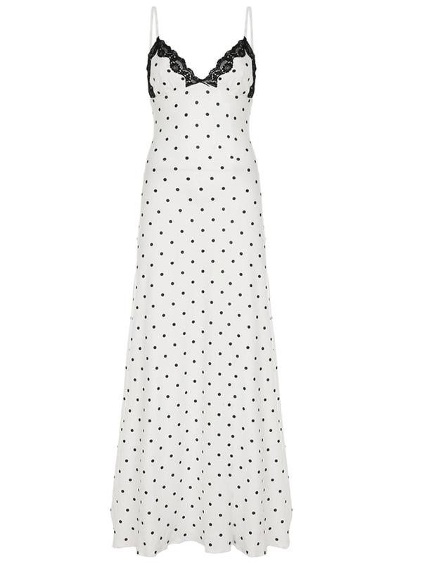 Women's Polka Dot Print Backless Cami Dress, Adjustable Strap Sleeveless Long Dress for Summer, Fashion Women's Dress for Beach Holiday