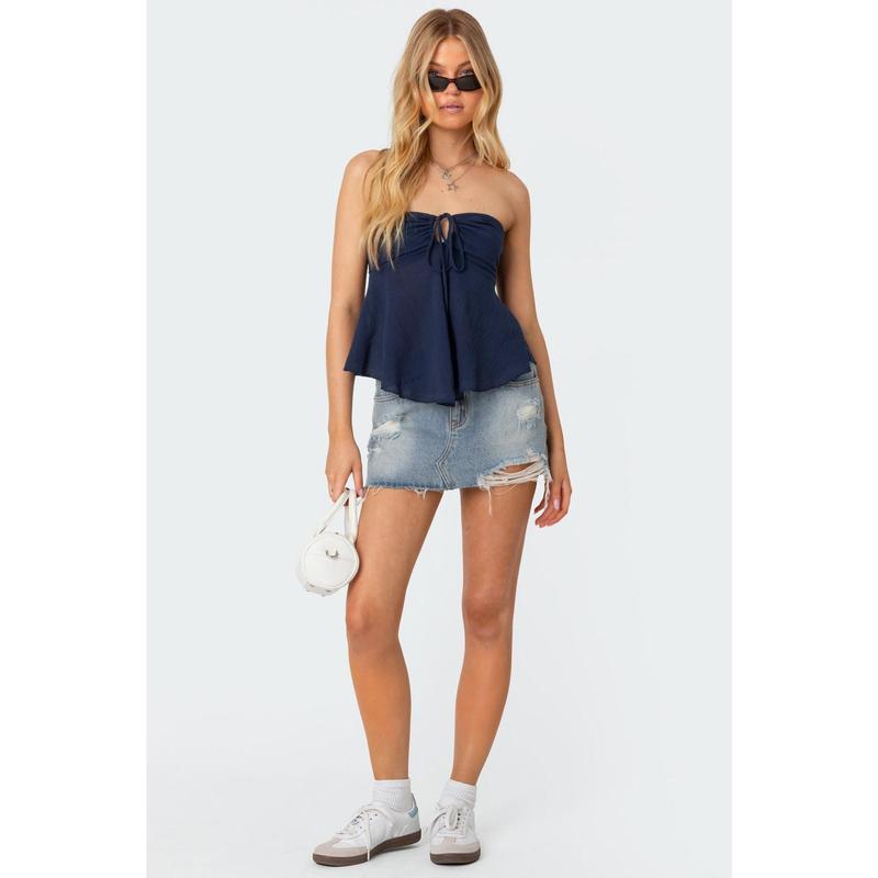 Tadria Drawstring Baby Doll Top